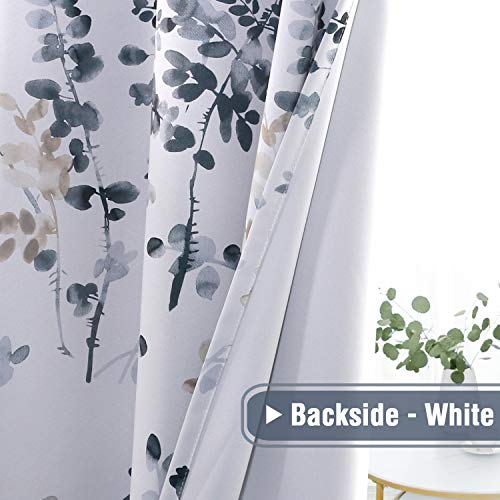 H.VERSAILTEX Blackout Curtains for Living Room Darkening Thermal Insulated Panels 45 Inch Long Light Blocking Gromment Curtains/Drapes, Bluestone and Taupe Vintage Classical Floral Printing, 2 Panels
