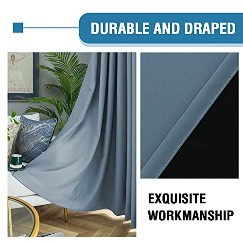 H.VERSAILTEX 100% Blackout Curtains for Bedroom Thermal Insulated Curtains & Drapes Blackout Curtains 108 Inches Long Rod Pocket Curtains for Living Room with Black Liner 2 Panels Set, Stone Blue