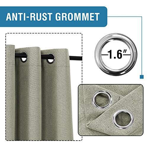 100% Blackout Linen Curtains 96 inches Long Thermal Curtains for Living Room Textured Burlap Curtains with Double Face Linen Grommet Soundproof Bedroom Curtains 52 x 96 Inch, 2 Panels - Sage