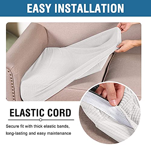 H.VERSAILTEX Super Stretch Individual Seat Cushion Covers Sofa Covers Couch Cushion Covers Slipcovers Featuring Thick Jacquard Textured Twill Fabric (3 Piece XL Sofa Cushion Covers, Off White)