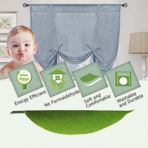 H.VERSAILTEX Tie Up Linen Curtains 63 Inch Length Nature Linen Textured Privacy Curtain Multi Hanging Ways Shade Balloon Window Shade Rod Pocket Casual Curtain - 42x63 - 2 Panels, Stone Blue