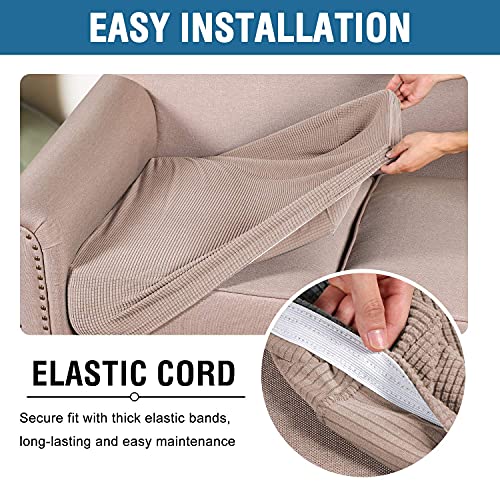 H.VERSAILTEX Super Stretch Individual Seat Cushion Covers Sofa Covers Couch Cushion Covers Slipcovers Featuring Thick Jacquard Textured Twill Fabric (2 Piece Large Sofa Cushion Covers, Sand)