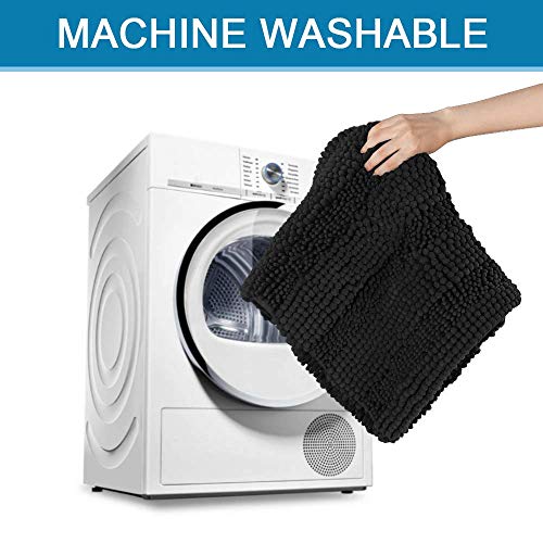 Bath Mats for Bathroom Non Slip Extra Thick Chenille Striped Bath Rug 24" x 36" Absorbent Non Skid Fluffy Soft Shaggy Rugs Washable Dry Fast Plush Mats for Indoor, Bath Room, Tub - Black