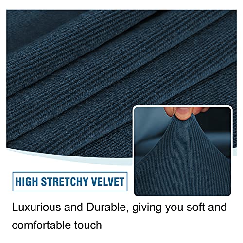 Armless Chair Slipcover Thick Striped Velvet Accent Chair Cover for Living Room High Stretch Slipper Chair Slipcover Removable Furniture Protector with Elastic Bottom, Machine Washable, Navy