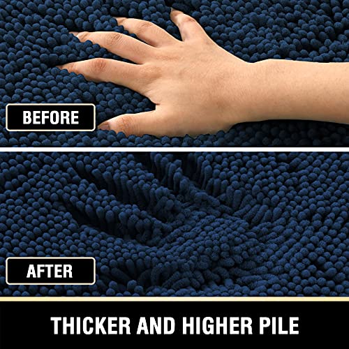 H.VERSAILTEX Bath Mat Bath Rug for Bathroom Luxury Chenille Bathroom Rug Mat Extra Soft and Absorbent Microfiber Shaggy Rugs Non Slip Rug Quick Dry Bath Mat Washable, 17 x 24 Inches, Navy