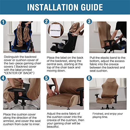 2 Piece Velvet Gaming Chair Covers Stretchable Game Chair Cover Protector Computer Chair Cover Computer Reclining Racing Ruffled Gamer Chair Protector Rotating Armchair Covers Without Chair (Camel)