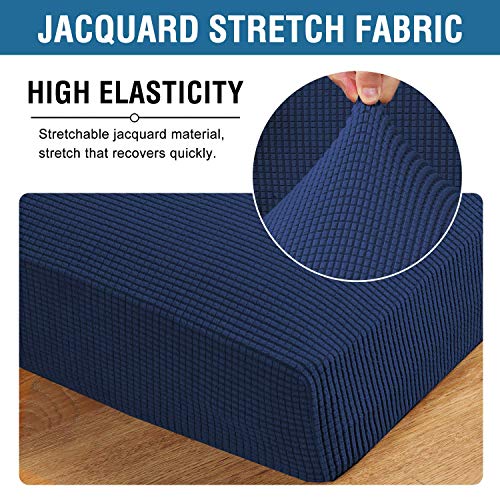 H.VERSAILTEX Super Stretch Individual Seat Cushion Covers Sofa Covers Couch Cushion Covers Slipcovers Featuring Thick Jacquard Textured Twill Fabric (3 Piece XL Sofa Cushion Covers, Navy)