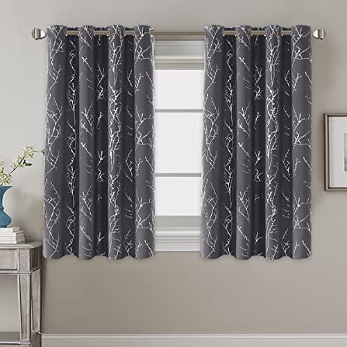 H.VERSAILTEX Blackout Curtains for Bedroom Foil Print Twig Tree Branch Thermal Insulated Grommet Curtain Drapes Light Blocking Thick Soft Window Curtains for Living 52 x 45 Inch Charcoal Gray 2 Panels