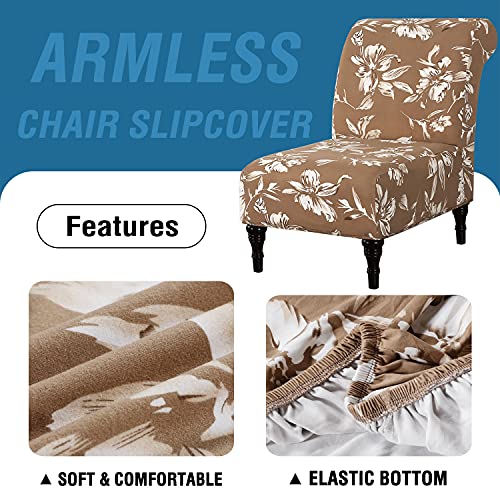 Armless Chair Slipcover High Stretch Accent Chair Cover Removable Chair Cover for Living Room Modern Furniture Protector with Elastic Bottom Thick Bouncy Modern Style, Machine Washable, Camel
