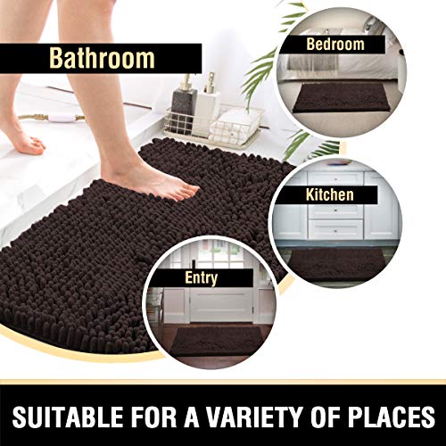 Bathroom Rugs Bath Mats for Bathroom Non Slip Luxury Chenille Bathroom Rugs Extra Soft Absorbent Shaggy Bathroom Mat Rugs Washable Fast Dry Bathroom Rugs Sets 2 Piece (Chocolate, 20" x 32"/17" x 24")