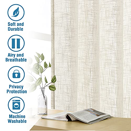 H.VERSAILTEX Linen Curtains 84 inches Long Natural Linen Blended Curtains for Living Room Burlap Linen Textured Curtains Light Filtering Rod Pocket Curtains Bedroom Curtains 2 Panel Sets, Ivory