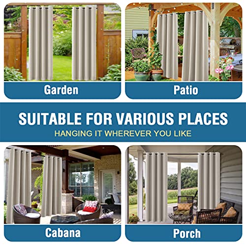 H.VERSAILTEX Indoor Outdoor Curtains for Patio Waterproof Stainless Steel Silver Grommet Thermal Insulated Blackout Outdoor Drapes for Deck/Gazebo, Stone, 52x95 Inch, 1 Panel