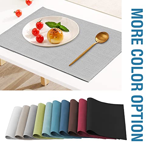 H.VERSAILTEX Linen Placemats Set of 6 Premium Solid Table Placemats for Dining Table Spill-Proof Waterproof Table Mats Heat-Resistant Kitchen Table Mats Washable, 12x18 inches, Grey