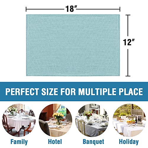 H.VERSAILTEX Linen Placemats Set of 8 Premium Solid Table Placemats for Dining Table Spill-Proof Waterproof Table Mats Heat-Resistant Kitchen Table Mats Washable, 12x18 inches, Aqua