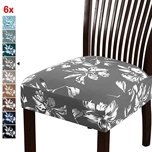 Chair Cover for Dining Room High Stretch Chair Seat Cover Removable Chair Seat Cushion Slipcovers Washable Kitchen Chair Cover Feature Soft Thick Bouncy Modern Style ( Grey, Set of 6 )