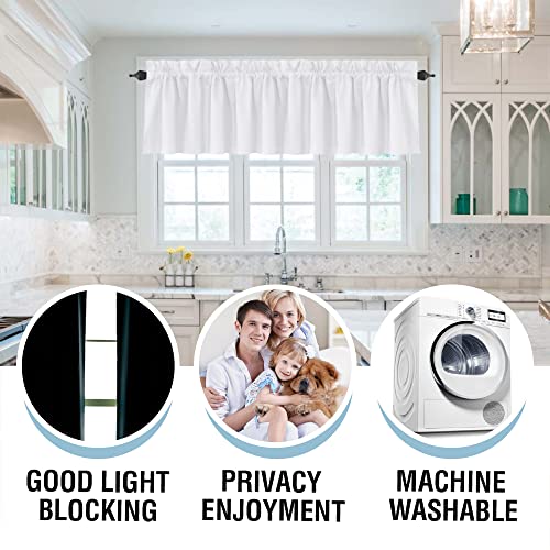 H.VERSAILTEX 100% Blackout Curtain Valances for Kitchen Windows/Bathroom/Living Room/Bedroom Thermal Insulated Rod Pocket Valances for Windows, 4 Pack, 52" x 18", Pure White
