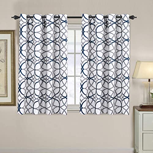 H.VERSAILTEX Blackout Curtains Printed Design 45 Inch Length 2 Panels Set Thermal Insulated Curtains for Bedroom Living Room Geometric Modern Grommet Window Drapes - Dark Denim and Grey