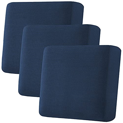 H.VERSAILTEX Super Stretch Individual Seat Cushion Covers Sofa Covers Couch Cushion Covers Slipcovers Featuring Thick Jacquard Textured Twill Fabric (3 Piece XL Sofa Cushion Covers, Navy)