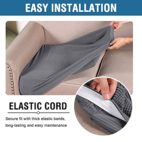 H.VERSAILTEX Super Stretch Individual Seat Cushion Covers Sofa Covers Couch Cushion Covers Slipcovers Featuring Thick Jacquard Textured Twill Fabric (3 Piece XL Sofa Cushion Covers, Grey)