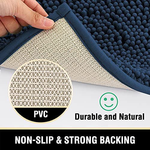 H.VERSAILTEX Bath Mat Bath Rug for Bathroom Luxury Chenille Bathroom Rug Mat Extra Soft and Absorbent Microfiber Shaggy Rugs Non Slip Rug Quick Dry Bath Mat Washable, 17 x 24 Inches, Navy
