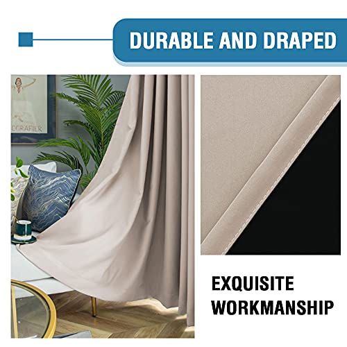 H.VERSAILTEX 100% Blackout Curtains for Bedroom Thermal Insulated Curtains & Drapes Blackout Curtains 108 Inches Long Rod Pocket Curtains for Living Room with Black Liner 2 Panels Set, Natural Sand