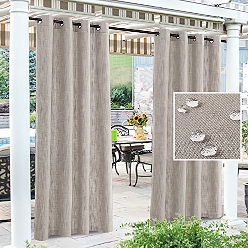 Outdoor Blackout Curtain for Patio Waterproof Linen Look Heavy Duty Indoor/Outdoor Solid Rustproof Grommet Curtain Thermal Insulated Sunlight Block Drape for Gazebo/Porch, 52”W X 84”L, Stone, 1 Panel