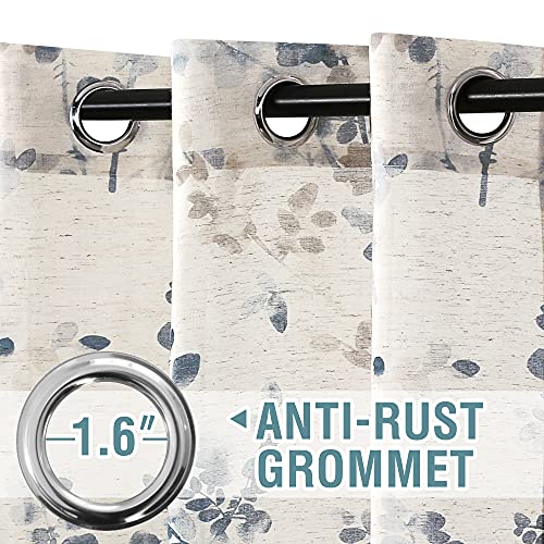 PrimeBeau Linen Sheer Curtains Classical Floral Pattern, Set of 2 Panels