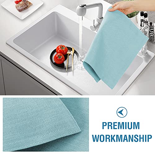H.VERSAILTEX Linen Placemats Set of 4 Premium Solid Table Placemats for Dining Table Spill-Proof Waterproof Table Mats Heat-Resistant Kitchen Table Mats Washable, 12x18 inches, Aqua