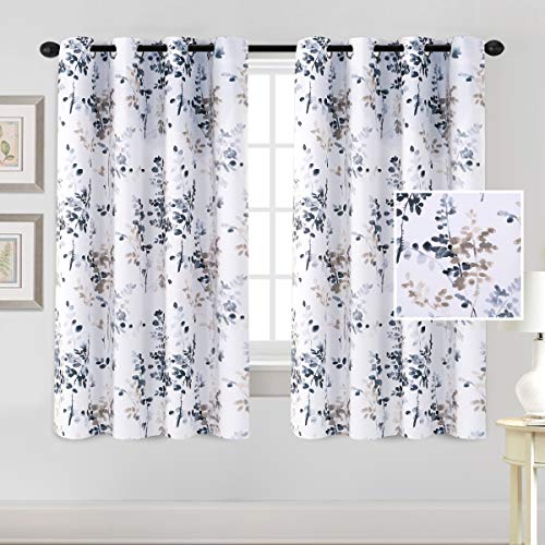 H.VERSAILTEX Blackout Curtains for Living Room Darkening Thermal Insulated Panels 54 Inch Long Light Blocking Gromment Curtains/Drapes, Bluestone and Taupe Vintage Classical Floral Printing, 2 Panels