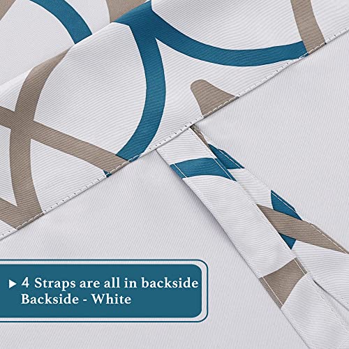 Blackout Curtain Thermal Insulated Adjustable Tie Up Shade Balloon Window Shade, Room Darkening Rod Pocket Curtain - 42" Wide by 63" Long - Teal and Taupe Geo Pattern