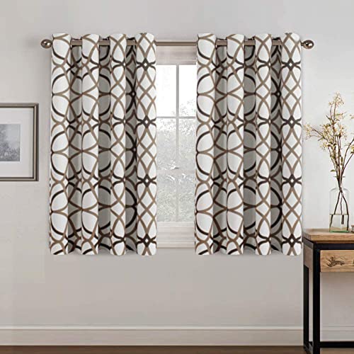 H.VERSAILTEX Blackout Curtains Printed Design 45 Inch Length 2 Panels Set Thermal Insulated Curtains for Bedroom Living Room Geometric Modern Grommet Window Drapes - Taupe and Brown