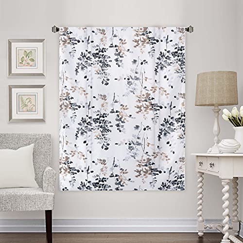 Blackout Tie Up Curtain - Thermal Insulated Balloon Curtain for Small Window Adjustable Kitchen Tie Up Curtain (Floral Pattern in Bluestone and Taupe, Rod Pocket Panel, 42 inches W x 63 inches L)