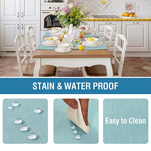 H.VERSAILTEX Linen Placemats Set of 6 Premium Solid Table Placemats for Dining Table Spill-Proof Waterproof Table Mats Heat-Resistant Kitchen Table Mats Washable, 12x18 inches, Aqua