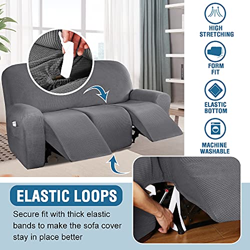 H.VERSAILTEX Super Stretch Recliner Sofa Covers Reclining Couch Covers Recliner Sofa Slipcovers 3 Seater Furniture Covers Thick Soft Jacquard Fabric Form Fitting and Easy Put On, Grey
