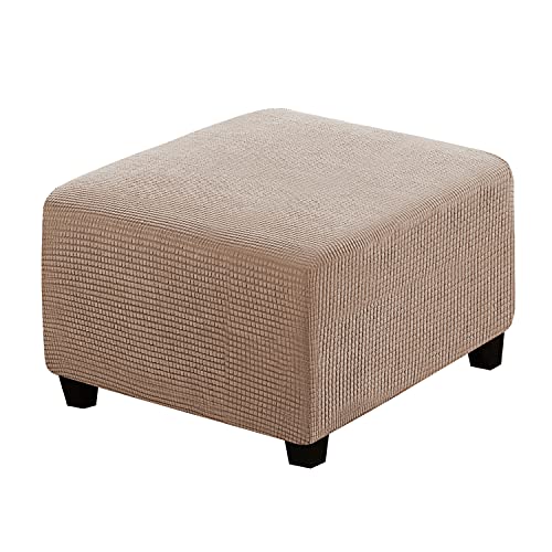 H.VERSAILTEX Square Ottoman Covers Ottoman Slipcovers Folding Storage Stool Furniture Protector Form Fit with Elastic Bottom, Stretch High Spandex Small Checks Jacquard Fabric(Medium,Sand)