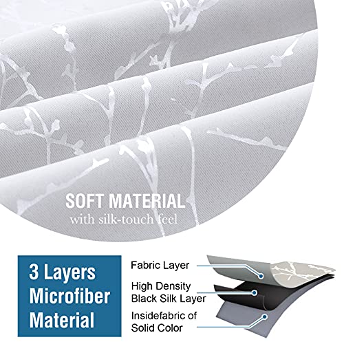 H.VERSAILTEX Blackout Curtains for Bedroom Foil Print Twig Tree Branch Thermal Insulated Grommet Curtain Drapes Light Blocking Thick Soft Window Curtains for Living 52 x 84 Inch Greyish White 2 Panels