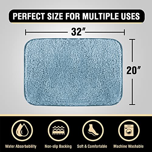 Bathroom Rug Tufted Bath Rug Bath Mat Non Slip Area Rug 20" x 32" Extra Soft Thick Absorbent Shaggy Kitchen Rug Indoor Mat Washable Microfiber Bath Mat for Bathroom Living Room Fast Dry - Canal Blue