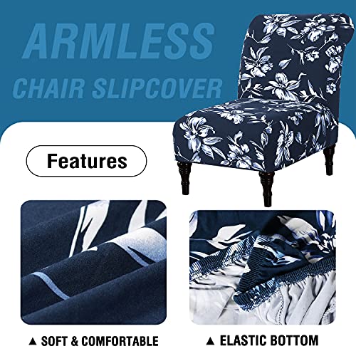 Armless Chair Slipcover High Stretch Accent Chair Cover Removable Chair Cover for Living Room Modern Furniture Protector with Elastic Bottom Thick Bouncy Modern Style, Machine Washable, Navy