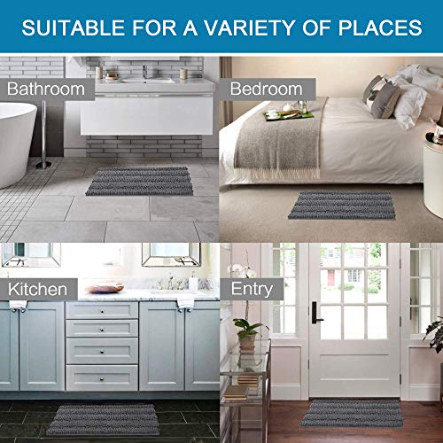 Bath Mats for Bathroom Non Slip Extra Thick Chenille Striped Bath Rug 24" x 36" Absorbent Non Skid Fluffy Soft Shaggy Rugs Washable Dry Fast Plush Mats for Indoor, Bath Room, Tub - Grey