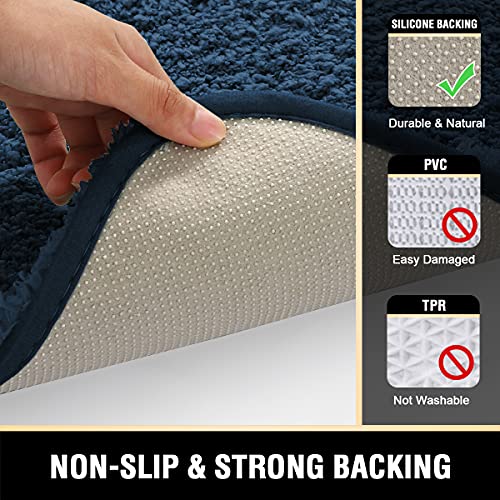 Bathroom Rug Tufted Bath Rug Bath Mat Non Slip Area Rug 17" x 24" Extra Soft Thick Absorbent Shaggy Kitchen Rug Indoor Mat Washable Microfiber Bath Mat for Bathroom Living Room Fast Dry - Navy
