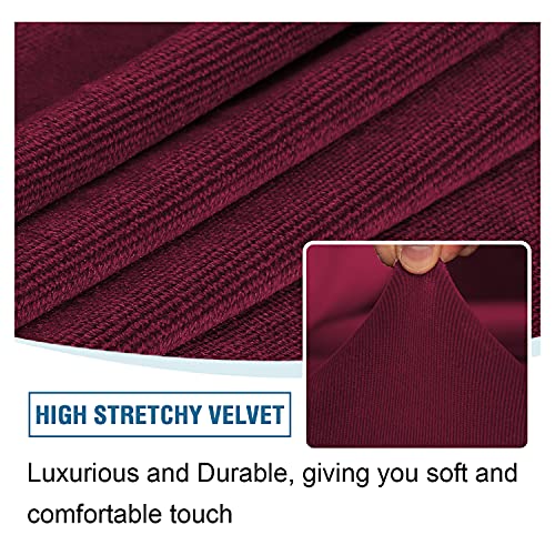 Armless Chair Slipcover Thick Striped Velvet Accent Chair Cover for Living Room High Stretch Slipper Chair Slipcover Removable Furniture Protector with Elastic Bottom, Machine Washable, Burgundy
