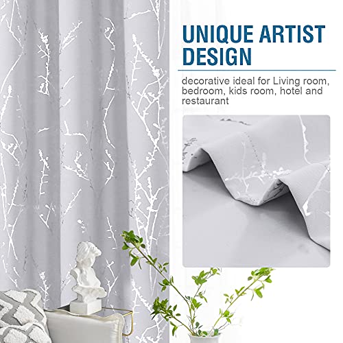 H.VERSAILTEX Blackout Curtains for Bedroom Foil Print Twig Tree Branch Thermal Insulated Grommet Curtain Drapes Light Blocking Thick Soft Window Curtains for Living 52 x 96 Inch Greyish White 2 Panels
