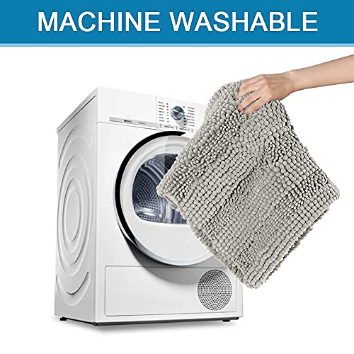 Bath Mats for Bathroom Non Slip Extra Thick Chenille Striped Bath Rug 24" x 36" Absorbent Non Skid Fluffy Soft Shaggy Rugs Washable Dry Fast Plush Mats for Indoor, Bath Room, Tub - Dove