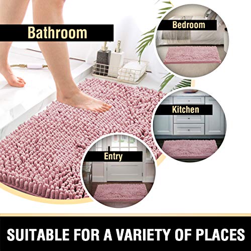 Bathroom Rugs Bath Mats for Bathroom Non Slip Luxury Chenille Bathroom Rugs Extra Soft Absorbent Shaggy Bathroom Mat Rugs Washable Fast Dry Bathroom Rugs Sets 2 Piece (Coral Pink, 24" x 36"/20" x 32")