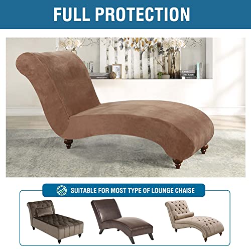 Chaise Lounge Cover Velvet Chaise Lounge Couch Cover High Stretch Chaise Lounge Slipcover Luxury Lounge Chair Cover for Living Room Soft Furniture Protector for Dog, Machine Washable, Camel