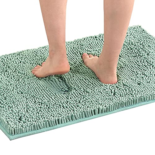H.VERSAILTEX Bath Mat Bath Rug for Bathroom Luxury Chenille Bathroom Rug Mat Extra Soft and Absorbent Microfiber Shaggy Rugs Non Slip Rug Quick Dry Bath Mat Washable, 24 x 36 Inches, Aqua Foam