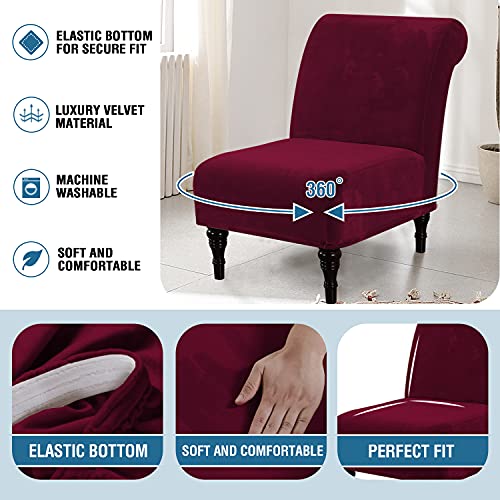 Velvet Accent Chair Covers High Stretch Armless Chair Covers for Living Room Luxury Thick Velvet Chair Slipcovers Modern Furniture Protector with Elastic Bottom, Machine Washable, Burgundy