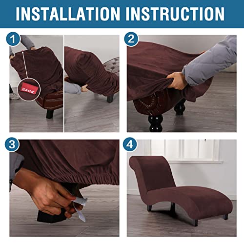 Chaise Lounge Cover Velvet Chaise Lounge Couch Cover High Stretch Chaise Lounge Slipcover Luxury Lounge Chair Cover for Living Room Soft Furniture Protector for Dog, Machine Washable, Chocolate