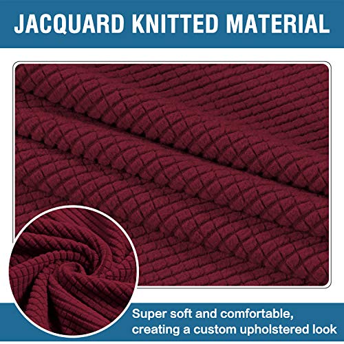 H.VERSAILTEX Square Ottoman Covers Ottoman Slipcovers Folding Storage Stool Furniture Protector Form Fit with Elastic Bottom, Stretch High Spandex Small Checks Jacquard Fabric(Medium,Burgundy Red)