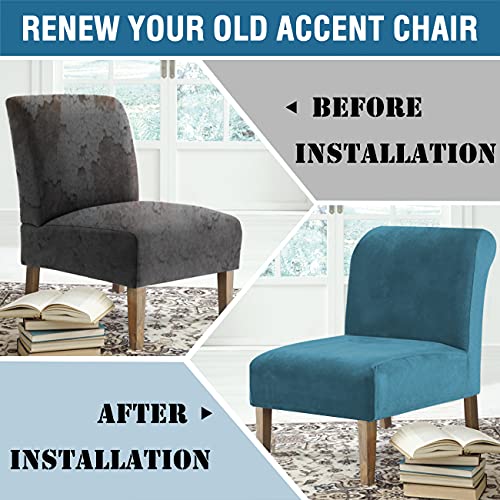 Velvet Accent Chair Covers High Stretch Armless Chair Covers for Living Room Luxury Thick Velvet Chair Slipcovers Modern Furniture Protector with Elastic Bottom, Machine Washable, Peacock Blue